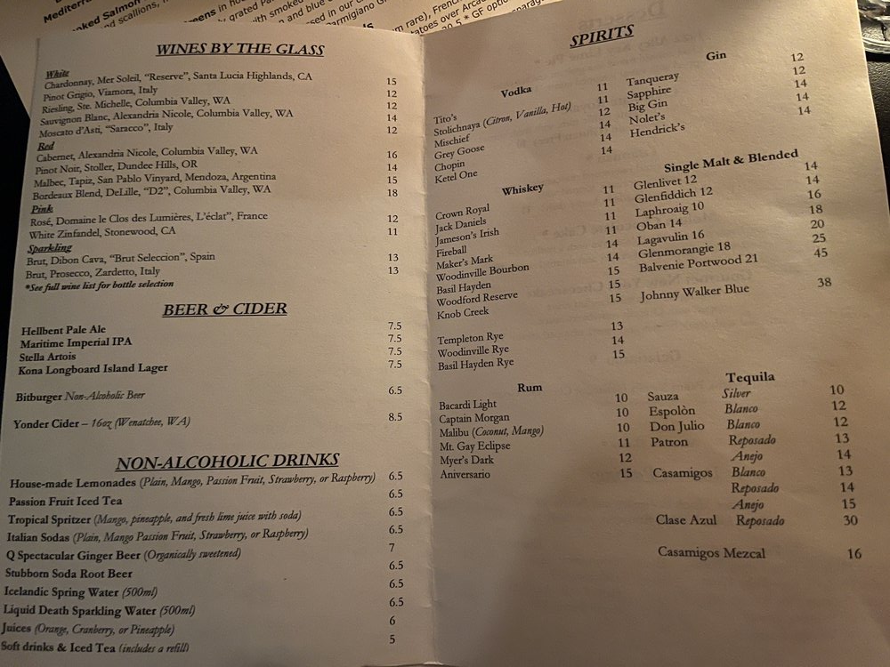 Jazz Alley Menu