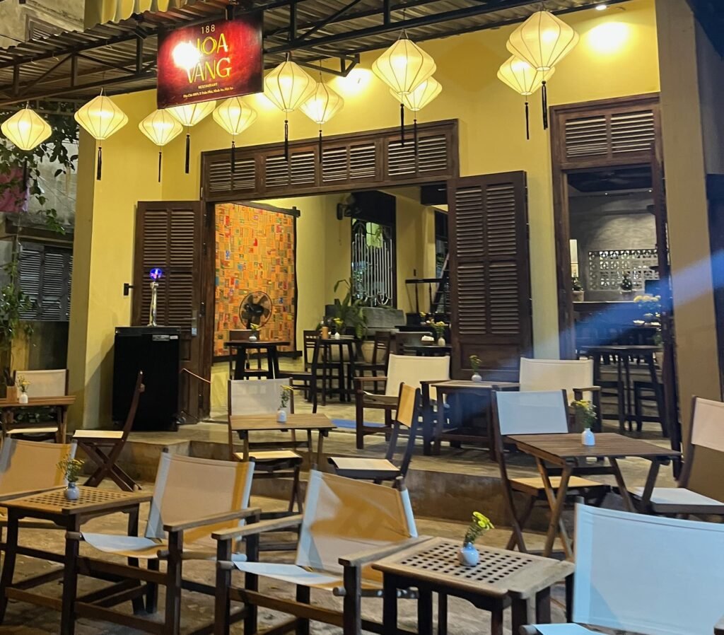 Lantern-lit exterior of 188 Hoa Vang Restaurant in Hoi An Ancient Town