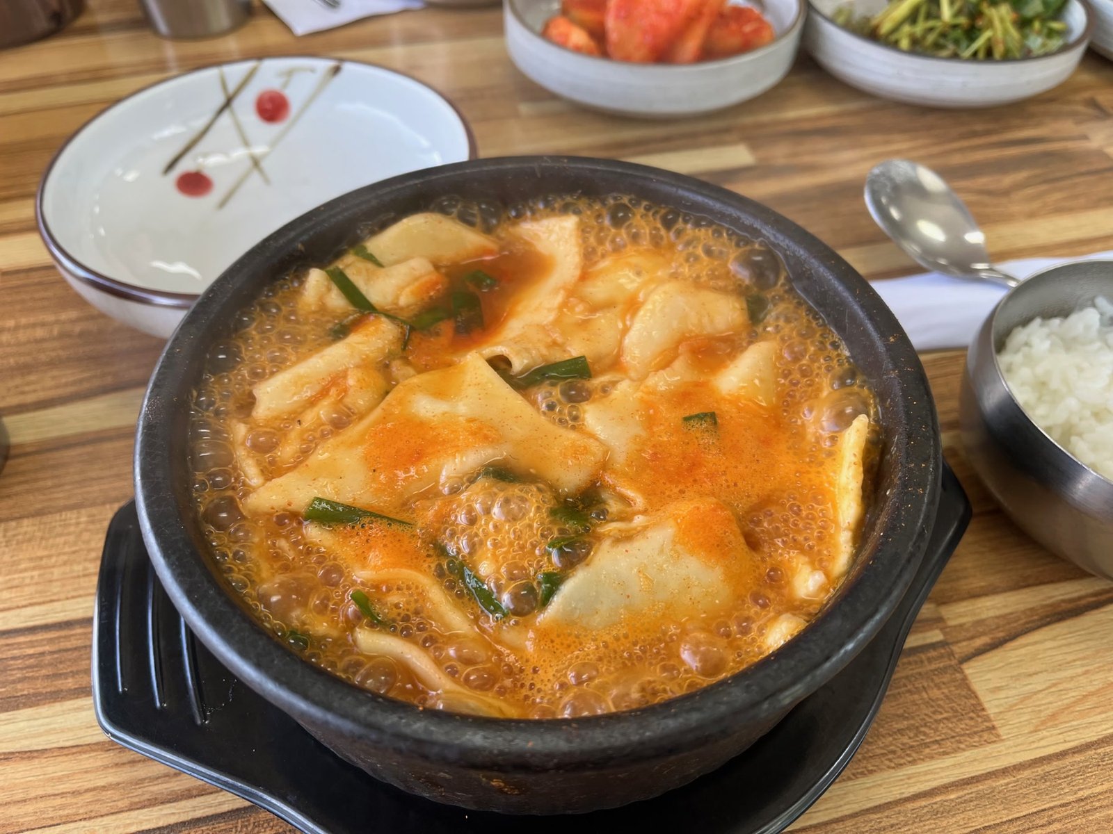 Bubbling eotang sujebi fish soup at Eotang Myeongga in Gyeongju